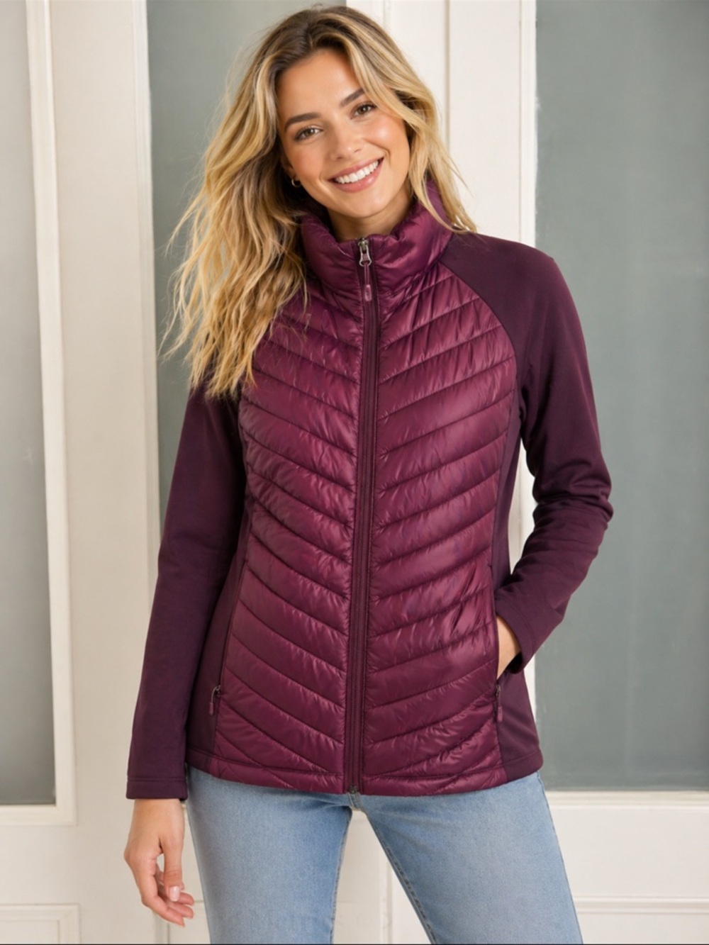 32 Degrees Quilted Hybrid Jacket in Plum